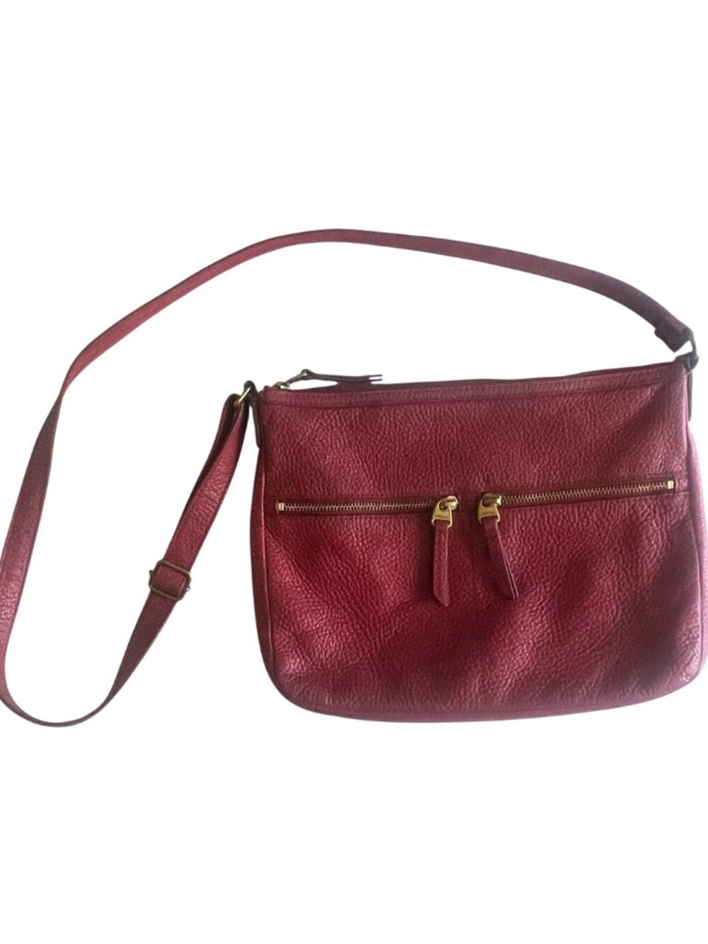 Fossil Erin Crossbody Bag Womens Red Pebbled Leather Top Zip Handbag Purse